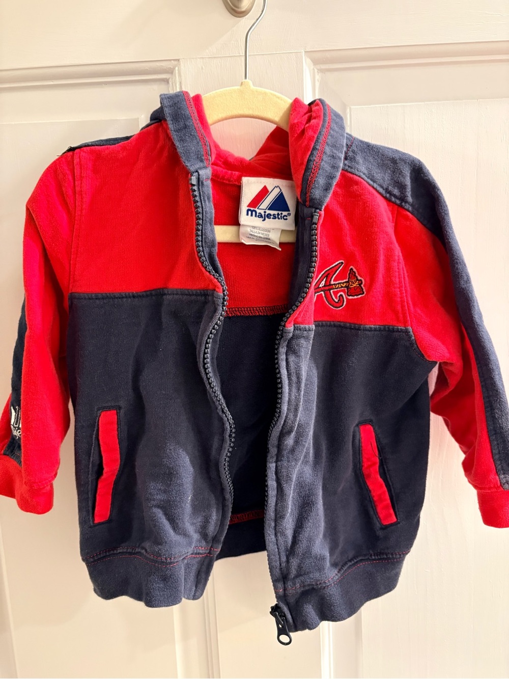 Majestic Kids Red and Navy Atlanta Braves Colorblock Zip Hoodie